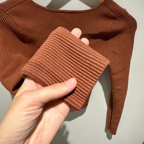 Abercrombie & Fitch Long-Sleeve Ottoman Squareneck Top Brown Small - Picture 6 of 6